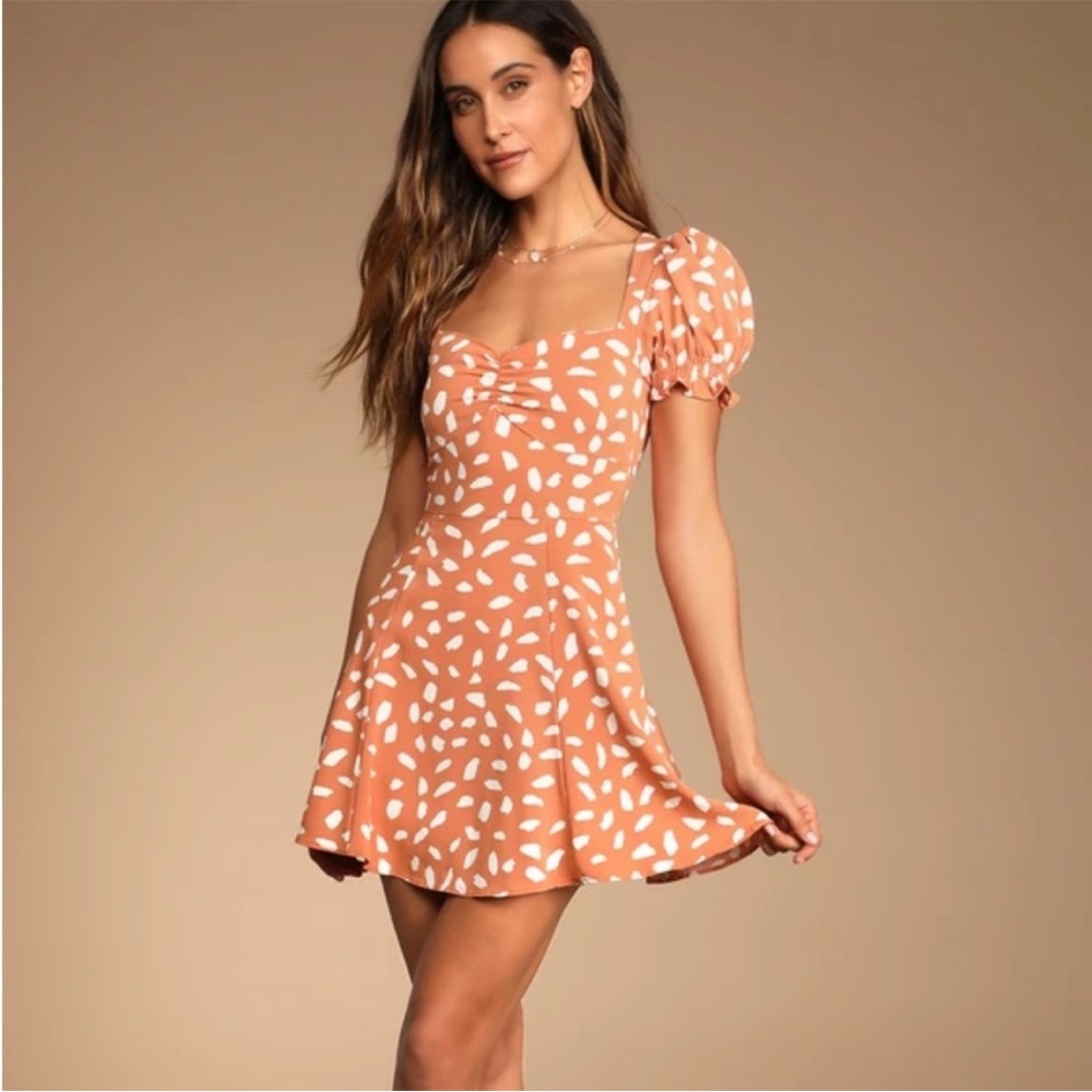 Lulu's Orange and White Patterned Mini Dress
